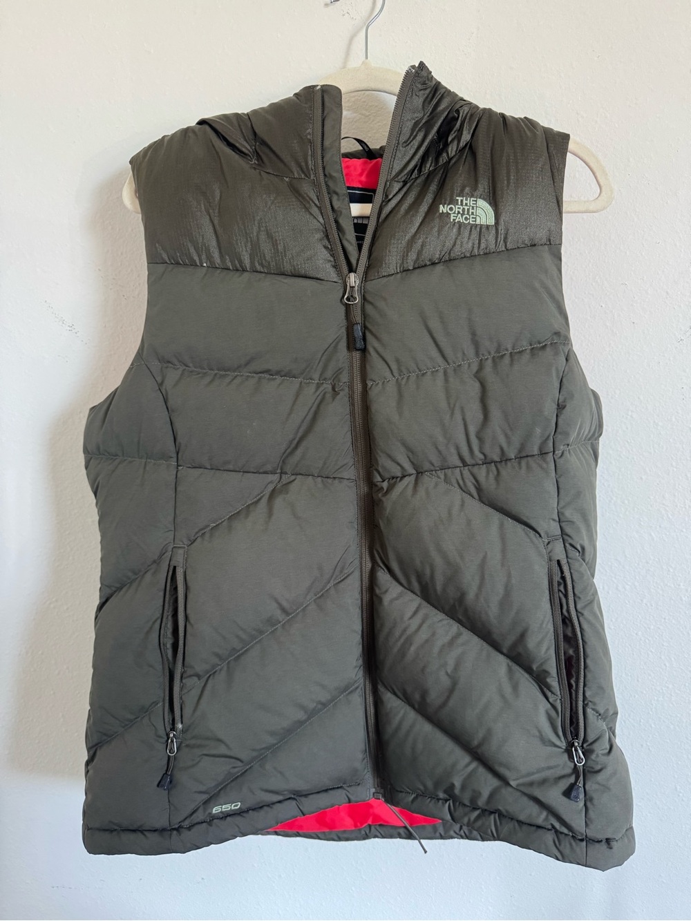 The North Face Women's Olive Green Quilted Hooded Puffer Vest
